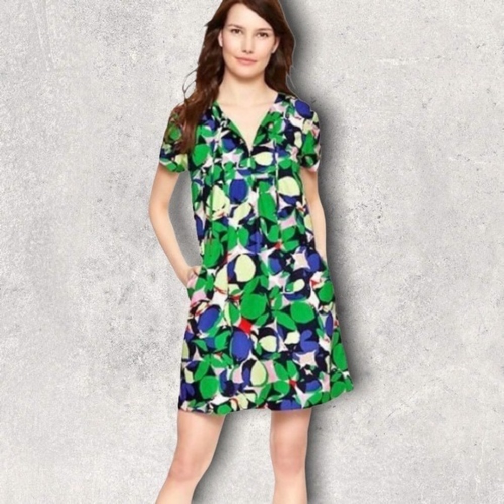Gap vintage style retro print green, pink, blue cotton dress with pockets